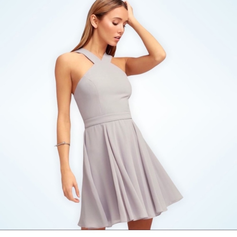 Lulus Elegant Gray Halter Dress